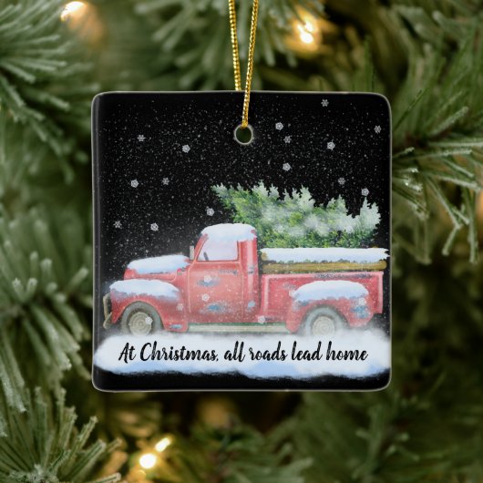 Alle wegen leiden naar huis met pick-up truck keramisch ornament (Boom)