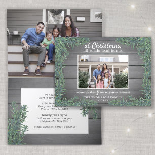 Alle wegen leiden naar huis Nieuw adres Xmas Foto  Feestdagen Kaart