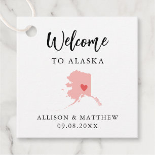 Alle welkomsttags voor kleurrijke alaska bruiloft bedankjes labels
