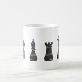 Alle zwarte stukken, één wit, schaakstukken koffiemok (Center)