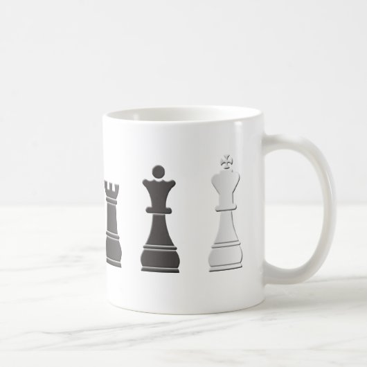 Alle zwarte stukken, één wit, schaakstukken koffiemok (Rechts)