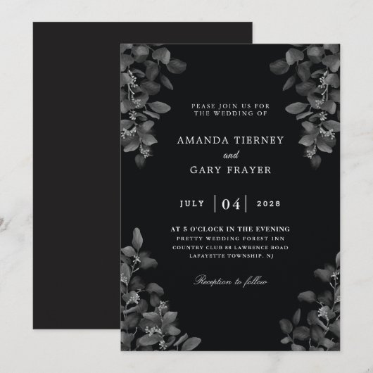 Alle zwarte trouwuitnodigingen kaart (Voorkant / Achterkant)