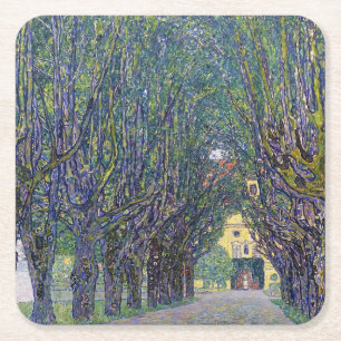 Allee in Schloss Kammer, Gustav Klimt Vierkante Kartonnen Onderzetter