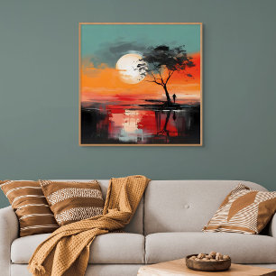 Alleen aan het meer – Eenzaamheid bij zonsondergan Canvas Afdruk