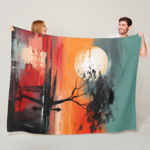 Alleen aan het meer – Eenzaamheid bij zonsondergan Fleece Deken