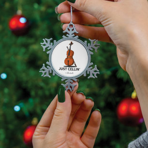 Alleen Cellist-prestatiesmuziek op maat Tin Sneeuwvlok Ornament