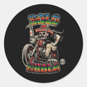Alleen Cholo Grappige Calavera Motorrijder Latino Ronde Sticker
