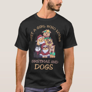 Alleen een meisje dat van Dogs Kerstmis houdt T-shirt