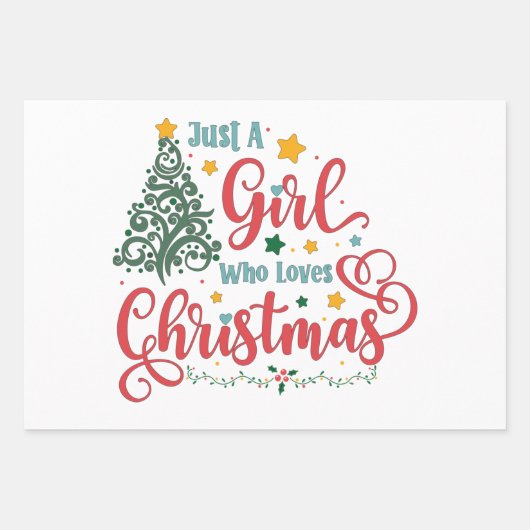 Alleen een meisje dat van Kerstmis houdt Inpakpapier Vel (Voorkant 2)