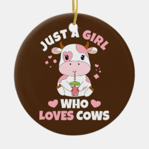 Alleen een meisje dat van koeien houdt, die aardbe keramisch ornament