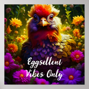 Alleen eierstokvibes Kleurrijke Kip Art Poster