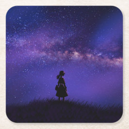 Alleen en Sterrennacht Vierkante Kartonnen Onderzetter