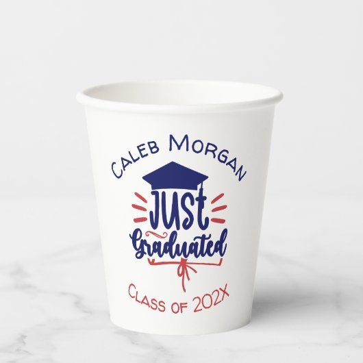 Alleen gediplomeerd rood en blauw papieren bekers (Voorkant)