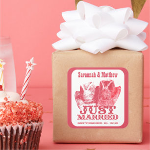 Alleen getrouwde Cowboy CowGirl Petten Wedding Sti Vierkante Sticker