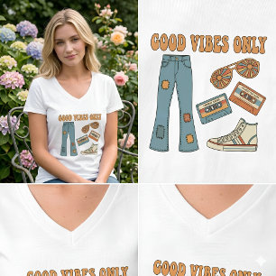 Alleen Goede Vibes Retro 70s Boho Chic Vervaaid  T-shirt