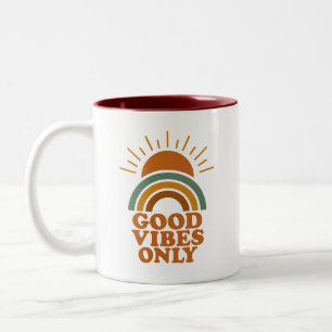Alleen goede vibes - Retro Boho Sun Rainbow Design Tweekleurige Koffiemok