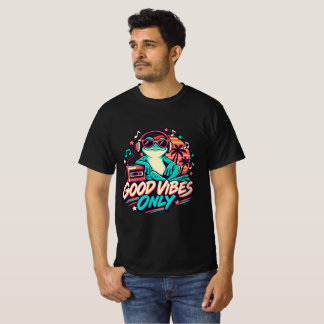 Alleen Goede Vibes Retro Kikker met Koptelefoon T- T-shirt