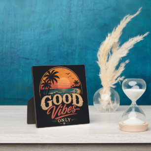 Alleen Goede Vibes Retro Zonsondergang Design Fotoplaat