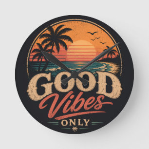 Alleen Goede Vibes Retro Zonsondergang Design Ronde Klok