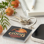Alleen Goede Vibes Retro Zonsondergang Design Sleutelhanger (Voorkant Rechts)