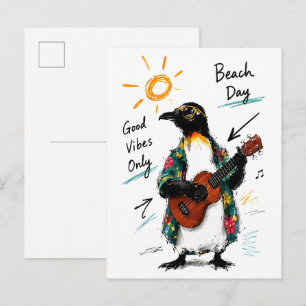 Alleen Goede Vibes Strand Pinguïn Speelt Ukulele Briefkaart