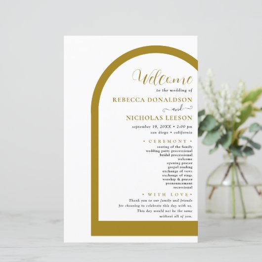 Alleen het Boho Arch Script Text Wedding Program (Staand voorkant)