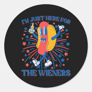 Alleen Hier Voor De Wieners Hot Dog Grappig 4 Jul Ronde Sticker