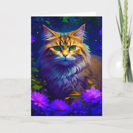 Alleen inchecken | Schattigee Kitty Cat in Flowers Kaart (Voorkant)