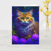 Alleen inchecken | Schattigee Kitty Cat in Flowers Kaart (Gele Bloem)
