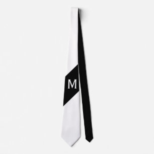 Alleen kleur en banner - zwart wit + monogram stropdas