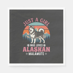 Alleen Meisje Alaskan Malamute Hond Retro Zonsonde Servet