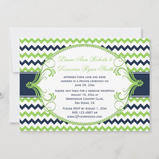 Alleen Navy Blue Kelly Green Chevron Receptie Kaart (Voorkant)