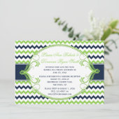 Alleen Navy Blue Kelly Green Chevron Receptie Kaart (Staand voorkant)