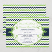 Alleen Navy Blue Kelly Green Chevron Receptie Kaart (Voorkant / Achterkant)