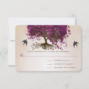 Alleen Peachy Sangria Heart Leaf Tree Weddenschap  RSVP Kaartje