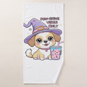 Alleen positieve trillingen Cute hond met bubbelth Badhanddoek