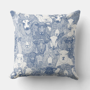 alleen schapen klassiek blauw wit kussen