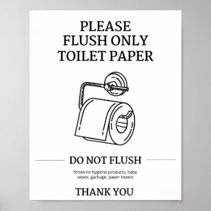 Alleen Toiletpapier Doorspoelen Instructioneel  Poster