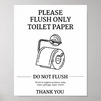 Alleen Toiletpapier Doorspoelen Instructioneel Poster