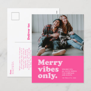Alleen vrolijke vibraties cute roze kerstfoto feestdagenkaart