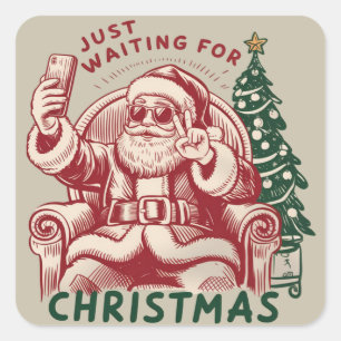 Alleen wachten op Kerstman Kerstman Retro Grappig Vierkante Sticker