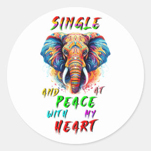 Alleenstaand en in vrede met mijn hart ronde sticker
