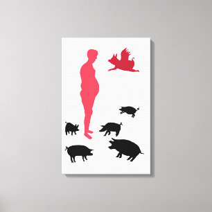 Alleenstaande, gelukkige maaltijd is vegetarisch, canvas afdruk
