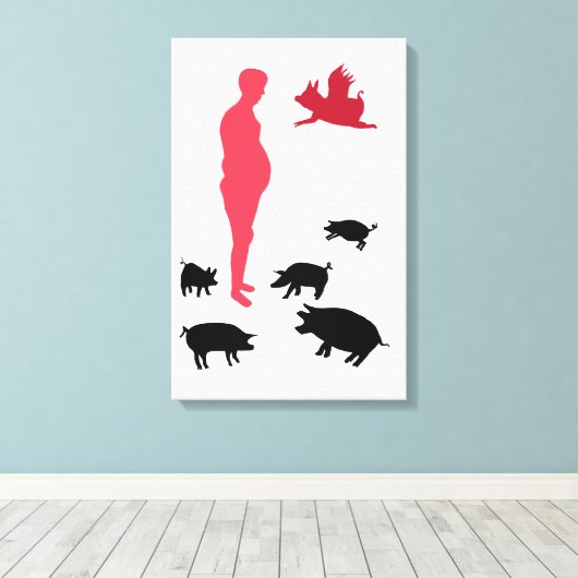 Alleenstaande, gelukkige maaltijd is vegetarisch, canvas afdruk (Insitu (Houten vloer))