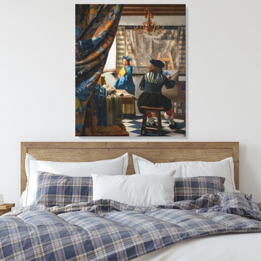 Allegorie van het Schilderen | Johannes Vermeer | Canvas Afdruk (Insitu (Slaapkamer))