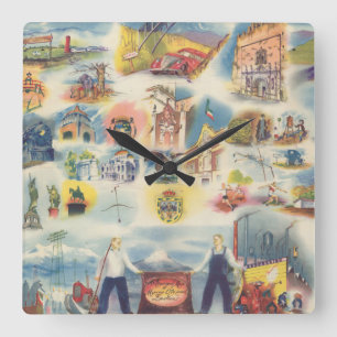 Allegorische kaart van Mexico City en Environs Vierkante Klok