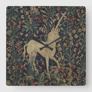 Allegorische "Millefleurs" Bosbouw met dieren Vierkante Klok
