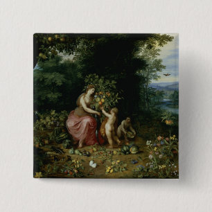 Allegory of Abundance Vierkante Button 5,1 Cm