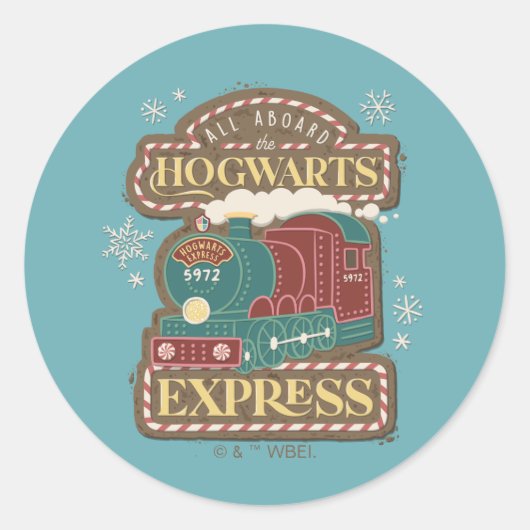 Allemaal aan boord van de HOGWARTS™ Express Kerstk Ronde Sticker (Voorkant)