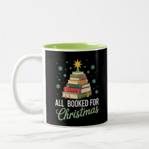 Allemaal geboekt voor kerstboom boeken leraar Kers Tweekleurige Koffiemok